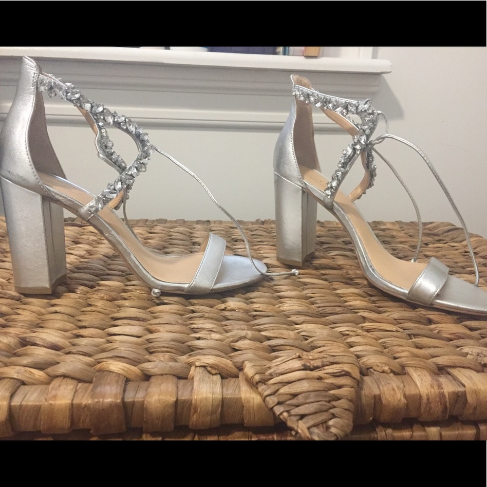 “Jewel” by Badgley Mischka silver bedazzled heels!